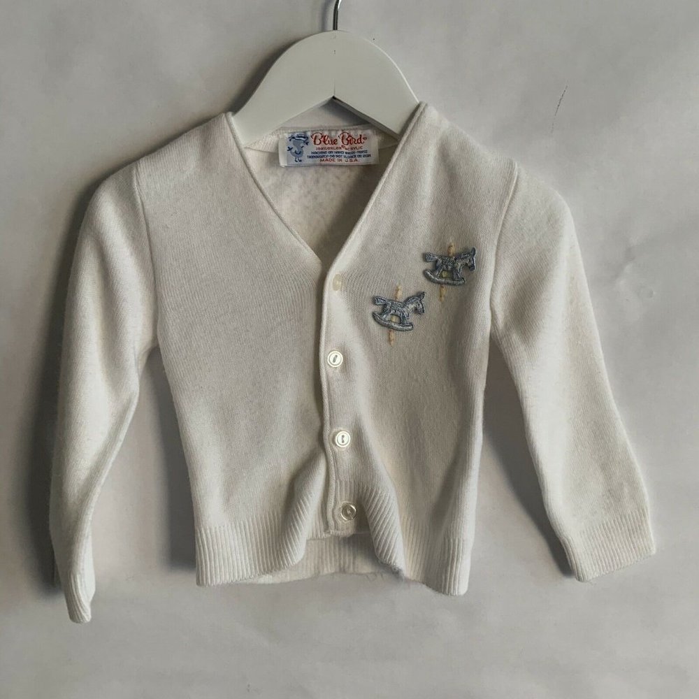 VINTAGE Blue Bird Baby Cardigan Sweater 6 Months M
